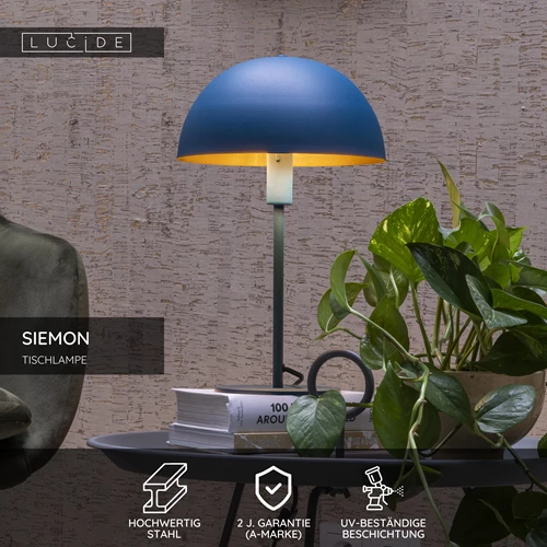 Lucide SIEMON - Tischlampe - Ø 25 cm - 1xE14 - Blau - USP